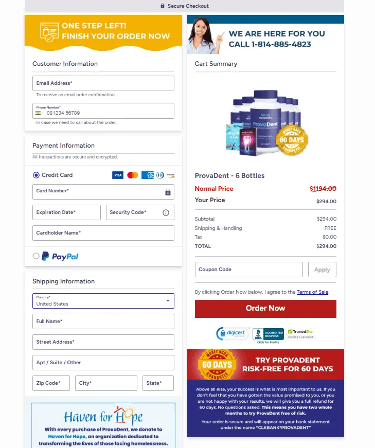 provadent - secure order form 729x871
